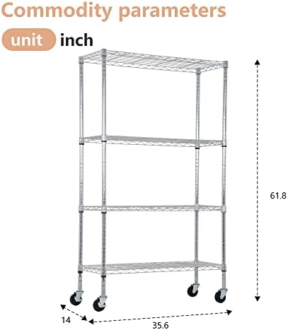 BestOffice | 4-Tier Wire Shelf with Wheels | 36" x 14" x 62" | Chrome