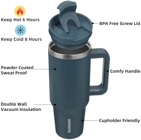 BJPKPK 40 oz Insulated Tumbler with Handle & Straw, Stainless Steel