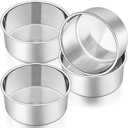 P&P CHEF 6 Inch Cake Pans Set, 4Pcs Stainless Steel Round Baking Pan