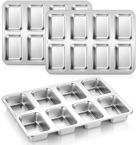 LIANYU Mini Loaf Baking Pans 8-Cavity, Non Toxic & Dishwasher Safe, 3 Pack