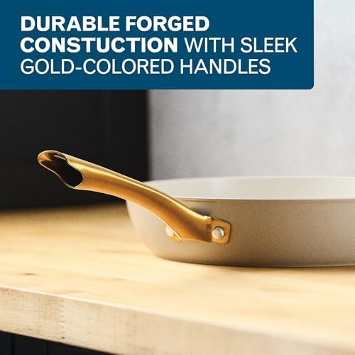 Farberware Forged Induction Ceramic Nonstick Fry Pan/Skillet, Dishwasher Safe, Gold Color Stainless Steel Handle, 12.25 Inch Frying Pan - Taupe