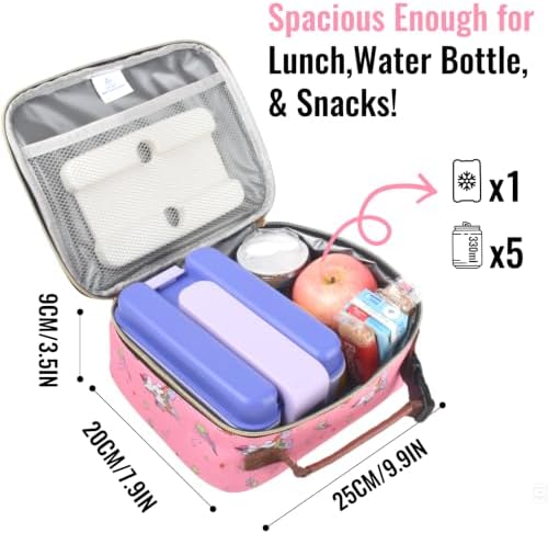 Genteen Lunch Box for Kids, Boys - Insulated Small LunchBox Reusable, Zip Closure & Buckle Handle, Portable Cooler for Work, School, Travel (Unicorn)