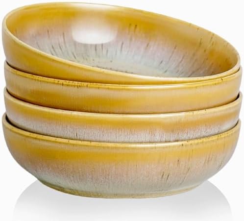 30oz Ceramic bowls set of 4-8" serving bowls for Kitchen,Pasta,Salad-Dishwasher & Microwave Safe Perfect for Housewarming, Thanksgiving, Christmas-Reactive Glaze Cappuccino