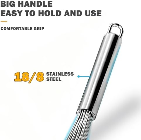 18/10 Stainless Steel Large Whisk Set of 2, 15.5 inch Heavy Duty Long Whisk and 12 inch Whisks, Suitable for Deep Pots or Big Bowl, Mixing, Beating, Blending