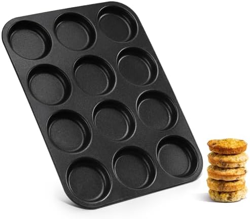E-far 12-Cavity Muffin Top Pan, Nonstick Shallow Cupcake Pan