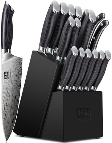 SHAN ZU 16 Pieces Knife Set, Knife Block Set in Powder Steel
