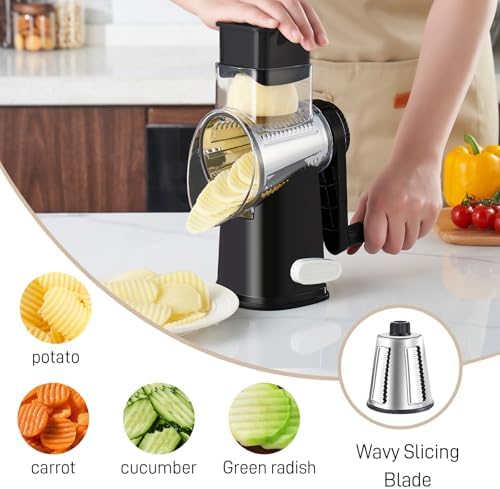 Weltonhm 4 in 1 Large Rotary Cheese Grater Hand Crank (Black 4 Graters)