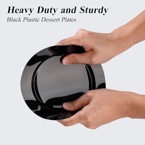 Bestluck 100PCS Black Plastic Dessert Plates 7inch for 100 Guests
