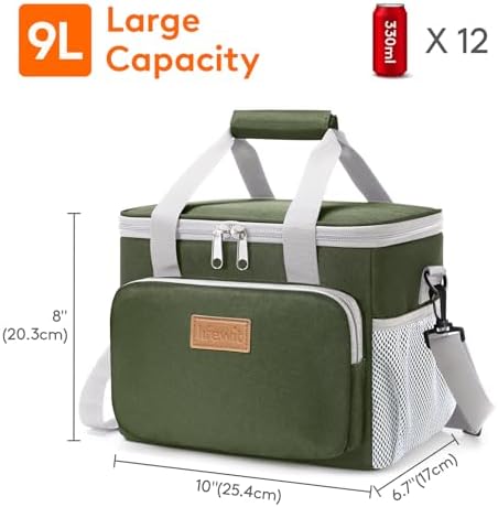Lifewit Medium Lunch Bag, Insulated Lunch Box, Soft Cooler Cooling Tote for Adult Men Women, Gray and Green 12-Can (9L)