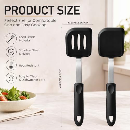 2 Pcs Mini Silicone Cookie Brownie Spatula,Solid Flat,Black