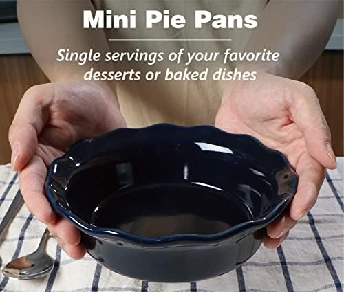 ONEMORE Pie Pans, 6.8 inch Small Chicken Pot Pie Plates 16 oz Deep Dish Pie Pan Ceramic Baking Plates for Dessert Oven Safe Round Baking Dish Pans Set of 4 - Blue