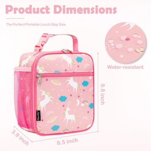 FlowFly Kids Lunch box Insulated Soft Bag Mini Cooler Back to School Thermal Meal Tote Kit for Girls, Boys, Unicorn