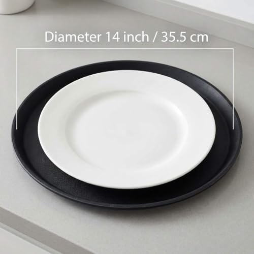 QWORK 14-Inch Round Non-Slip Serving Tray Set – 4Pack Rubber Surface Drink & Meal Carrier for Home, Café & Catering