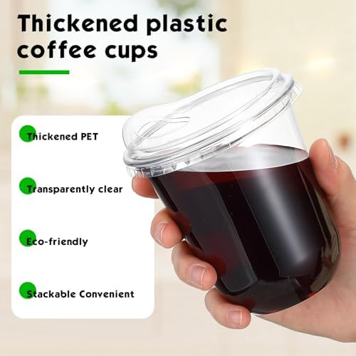 Baderke 25 Pcs Round Bottom Plastic Cups with Lids Clear Togo,12 Oz