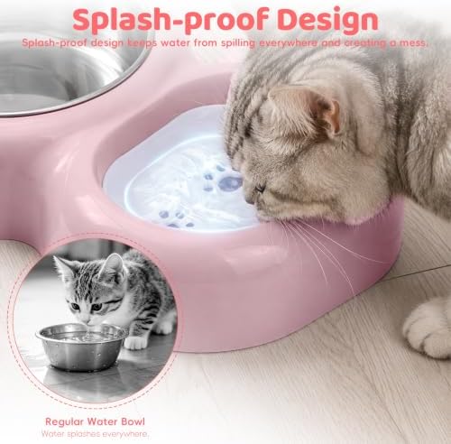 2-in-1 Dog Cat Bowl, Cat Food and Water Bowl Set, Pink