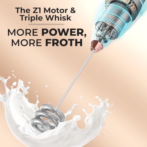 Zulay Kitchen Powerful Milk Frother Wand With Duracell Batteries - Ultra Fast Handheld Drink Mixer - Electric Whisk Foam Maker for Coffee, Lattes, Cappuccino & Matcha - Triple Whisk - Black
