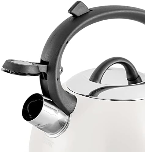 Mr. Coffee Flintshire 1.75-Quart Stainless Steel Whistling Tea Kettle with Nylon Handle – Durable Stove-Top Kettle in Linen Finish