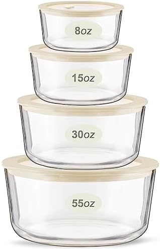 Glass Meal Prep Containers with Lids, Airtight Leak Proof Food Storage Containers, Plastic-Free Silicone Framed Vented Glass Lids, Oven Safe Baking Dishes, Microwave, Fridge, Freezer & Dishwasher Safe