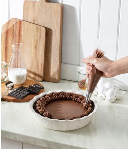 Deep Pie Dish for Baking, Ceramic Pie Pan for Apple Pie, Tart, Quiche Baking Dish, Farmhouse Decor Pie Plate, Deep Dish Pie Pan, Oven Safe, Off-White, Wave