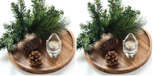 11.5 Inches Candle Holder Tray Home Decor, Round Wood Tray for Coffee Table, Small Wooden Serving Decorative Trays for Home (Pack of 2)