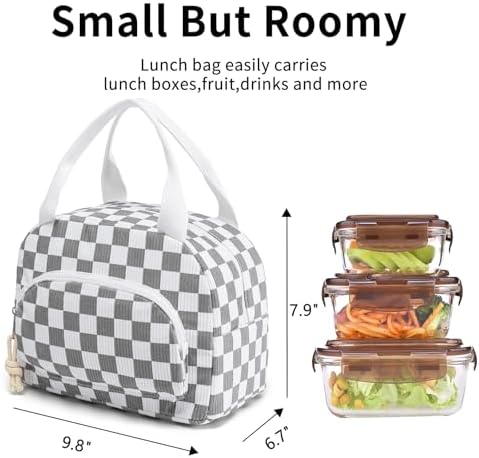 Lunch Bag Women Lunch Box for Women Adult Insulated Lunch Bag Small Cooler Lunch Tote Bags for Work Picnic Travel(Beige-Gray Plaid)