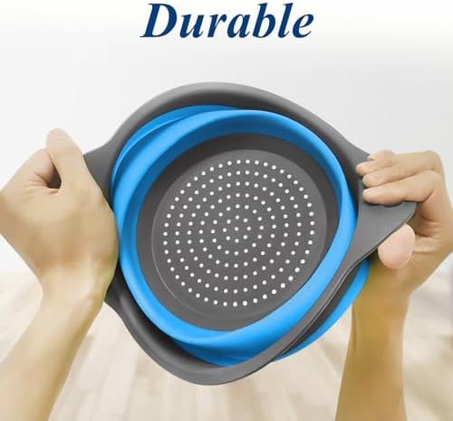 Collapsible Colander Set of 3, Space-Saving Foldable Strainer for Kitchen