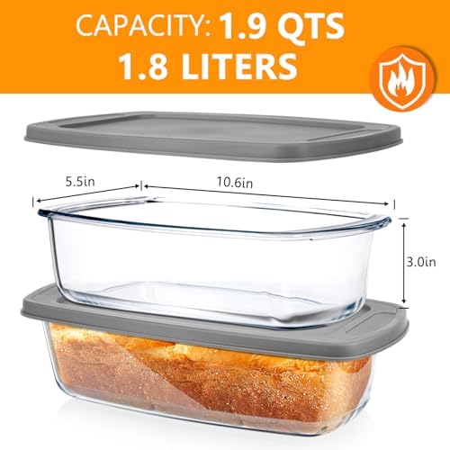 Jambear Glass Loaf Pans for Baking Bread with Lids 1 Set - 1.9 Qt Glass Loaf Pan | Oven, Dishwasher, Fridge, Freezer & Microwave Safe, Bread Pan Suit for Lasagna, Meatloaf, Banana