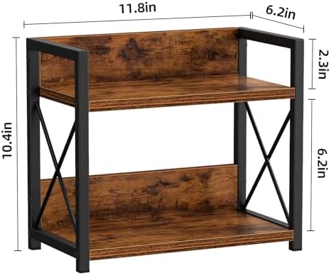 Giikin Countertop Shelf Organizer, 2 Tier Kitchen Spice Rack for Countertop, Wood Coffee Counter Shelf Organizer for Home (Brown, S)