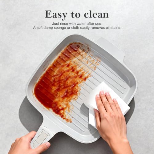 RANX INGST Nonstick Ceramic Griddle Pan with Lid, 10 Inch Steak Pan- White