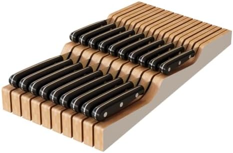 In-Drawer Knife Block Organizer - Bamboo Wood Drawer Knife Organizer-Protecting Knife Organizer Block (Not Included) (White, 19 Knives Dock)