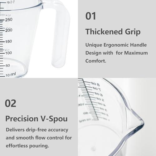 1 Cup Liquid Measuring Cup with Ounces, Food-Grade Plastic Measuring Cup with Permanent Laser-Etched Markings, Clear Single Measuring Cup