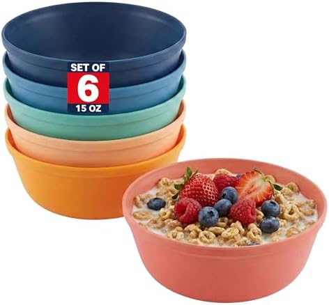 MASTERCOOK Plastic Bowls Set of 6 – 15oz Multipurpose Deep Plates Salad and Pasta Bowls Ideal for Home, Kids, Parties – Stackable Bowl for Kitchen – Non-BPA and Food Grade – Cute Colors