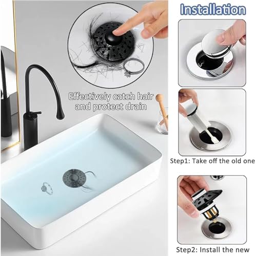 AzWzz Bathroom Sink Drain Strainer, 3 in 1 Pop Up Bathroom Sink Stopper