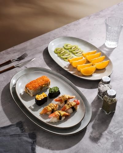 famiware Serving Platters Set of 3 Sizes - Oval, Grey