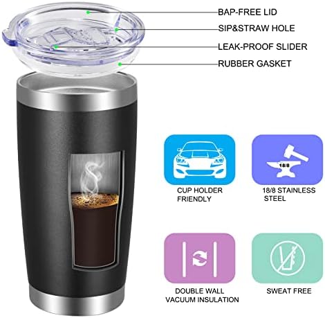VEGOND 20oz Tumbler with Lid and Straw Stainless Steel Tumbler Cup Bulk Vacuum Insulated Double Wall Travel Coffee Mug Powder Coated Coffee Cup, Black, 12 Pack