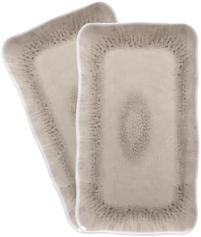 Vintage Melamine Serving Platters, Set of 2, 17'' x 10'' 100% Melamine And BPA Free Farmhouse Large Serving Trays. Warm Gray