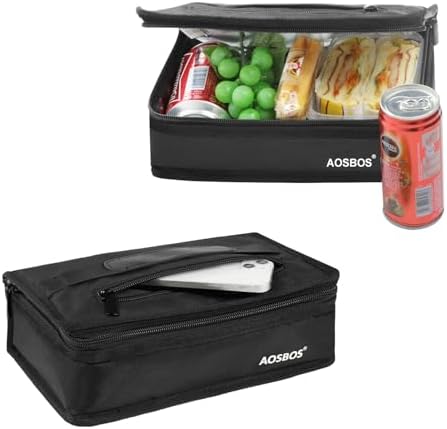 Aosbos Small Insulated Lunch Bag,Compact Black Lunch Box For Work