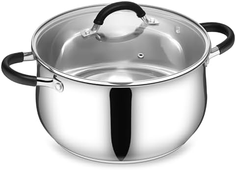 E-far Stainless Steel Stock Pot, 8 Quart Large Cooking Pot with Glass Lid