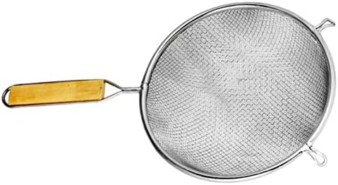 TrueCraftware- 8-Inch Double Medium Tin Mesh Strainer 6" Handle Length Wooden Handle- Kitchen Utensil Food Strainer Skimmer Spoon for Cooking Sieve Sifters Rice Quinoa Pasta Fruits Vegetable