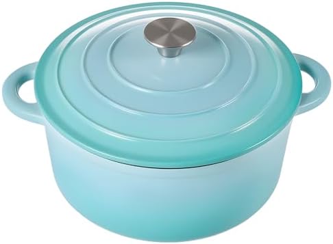 Miereirl 6 Quart Enameled Dutch Oven Pot with Lid, Cast Iron Dutch Oven with Dual Handles for Bread Baking, Cooking, Non-stick Enamel Coated Cookware, Light Blue