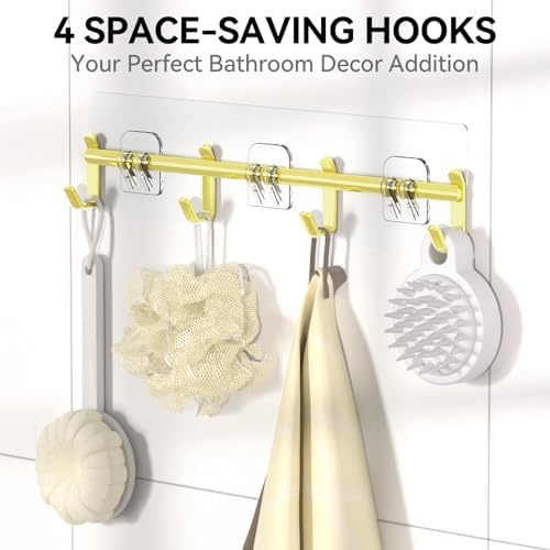 YASONIC Shower Caddy Adhesive, Rustproof Shower Organizer with Soap Holder, Large Capacity Shower Shelves for Inside Shower, No Drilling Bathroom Organizers and Storage for Home Decor（6 Pack Gold）
