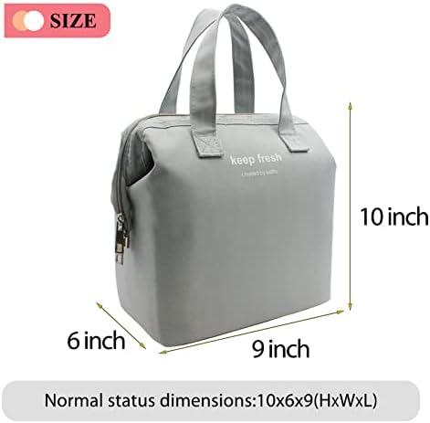 Mziart Insulated Lunch Bag Simple Cute Lunch Box for Women Men, Grey, Small