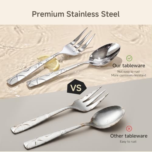 HIKAA 12-Piece 18/0 Premium Stainless Steel Serving Set, Elegant Floral-Design Handles, Slotted Spoon, Serving Spoon, Fork, Tongs, Soup Ladle & Cake Server for Buffets, Weddings & Home Entertaining