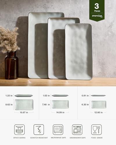 Famiware Serving Platters Set of 3 Sizes - Rectangular, Grey