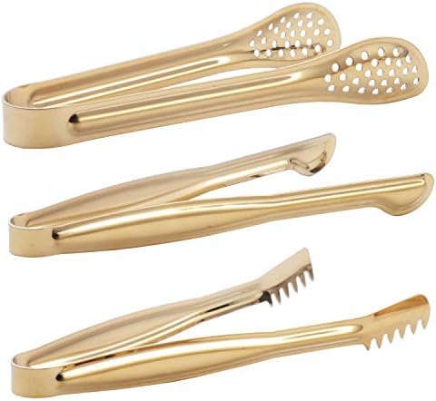 HINMAY Gold Plated Mini Serving Tongs Set 6-Inch Appetizers Tongs, Set of 6