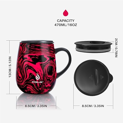 Ideus 16 oz Insulated Coffee Mug with Lid and Handle (Red Zebra 1.0)