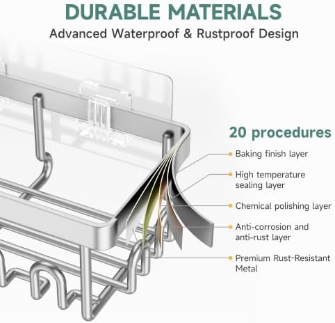 Veken Shower Caddy 6-Pack, Bathroom Organizers and Storage, Matte Silver