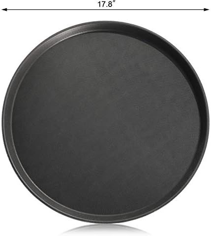 New Star Foodservice Non-Slip Serving Tray, 18 Inch Round Black Plastic