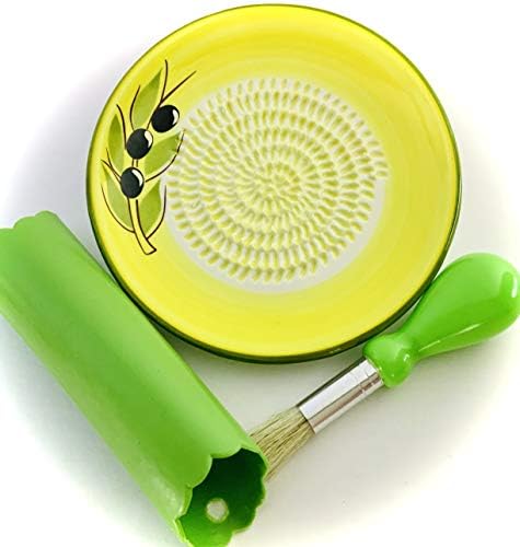 BonCera, Premium Ceramic Garlic Grater Plate Set - Yellow Olive