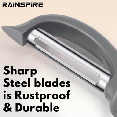 Rainspire Vegetable Peeler Potato Peelers for Kitchen, Sharp Stainless Steel Blades Veggie, Comfortable Handle Fruit Peeler, Carrot Peeler Apple Peeler Dishwasher Safe, Grey, 2-Pack